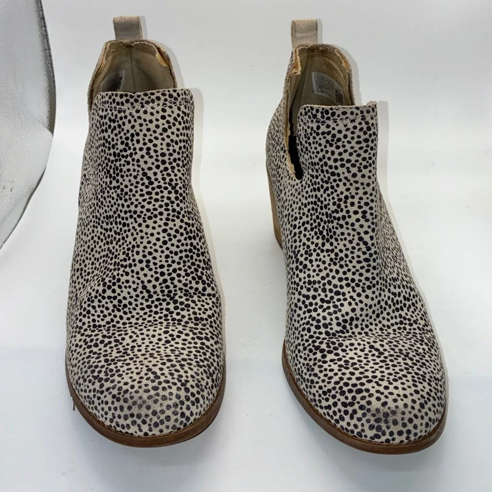 TOMS Kala Animal Print Wedge Booties Tan Black‎ Cheetah Dot Cut Out Boots 9.5